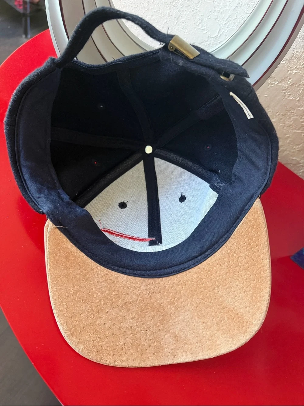 Vintage British Airways Hat Cap Embroidered Wool Snapback Navy Tan Suede